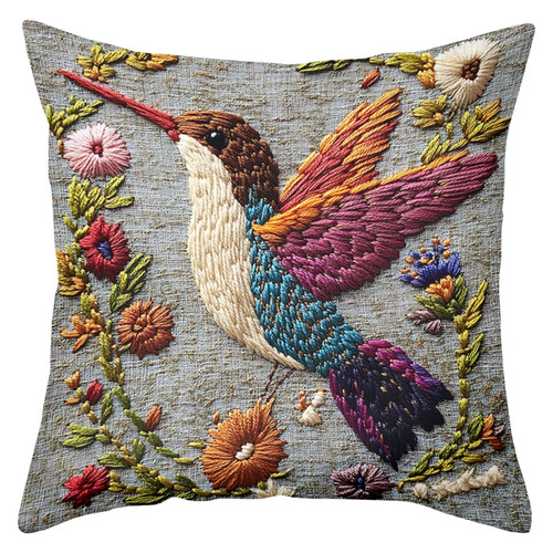 Embroidered bird floral - floral, pillow